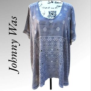 Johnny Was Gray Embroidered Top
